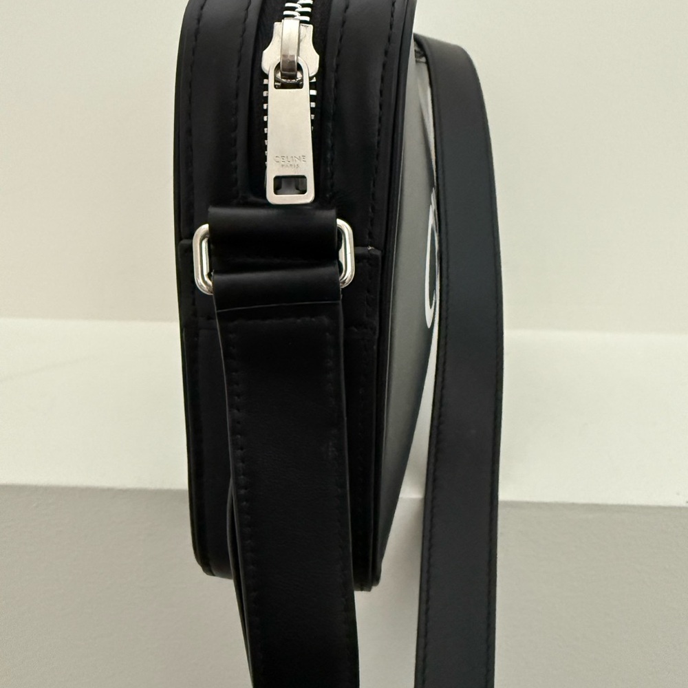 CELINE HOMME Black White Logo Leather Shoulder Messenger Crossbody Bag LIKE NEW - Picture 5 of 10